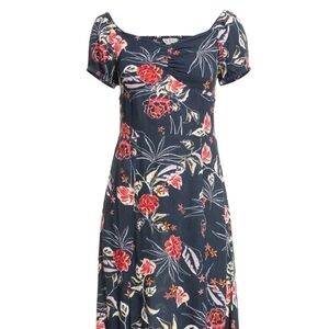 Roxy square sweetheart neckline bright floral print midi dress size Small